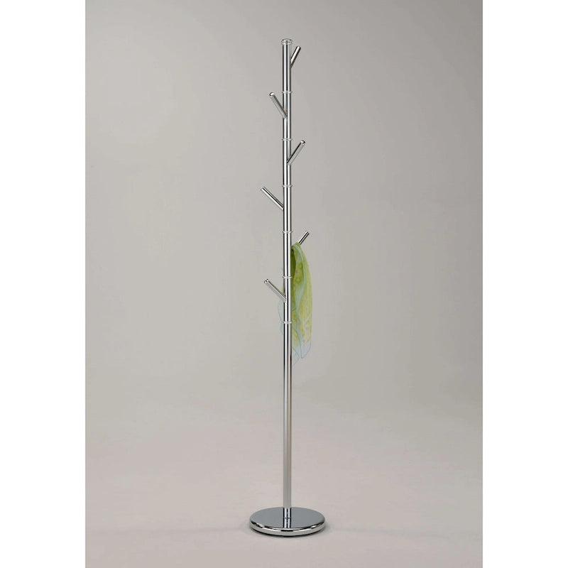 6-Hook Chrome Metal Tree Branch Standing Coat Rack Silver Heavy Round Base