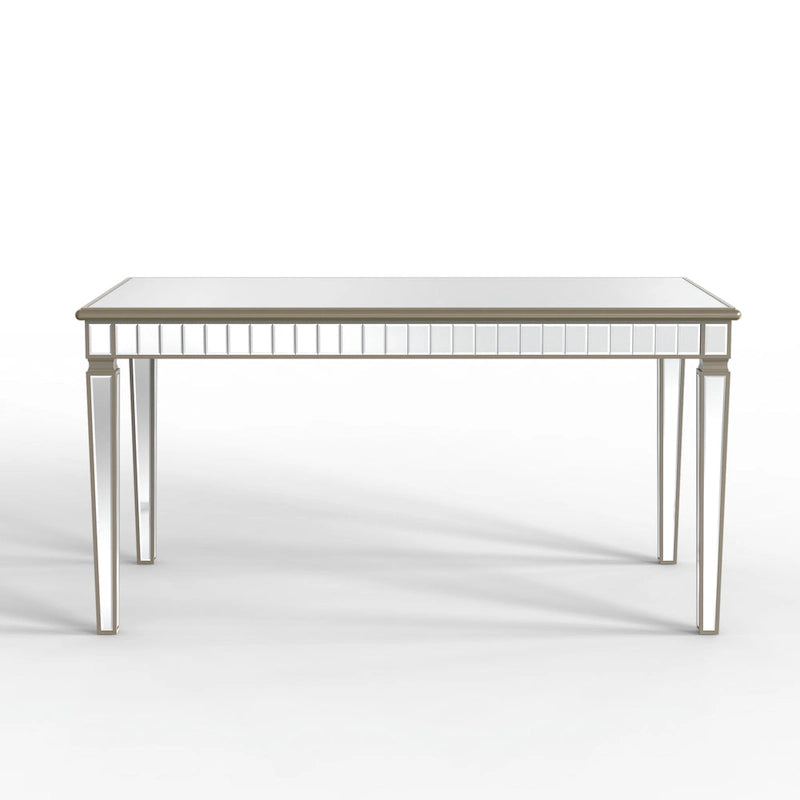 Mirrored Rectangular Dining Table with Gold Trim Silver Finish