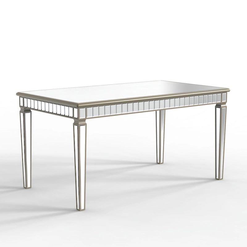 Mirrored Rectangular Dining Table with Gold Trim Silver Finish