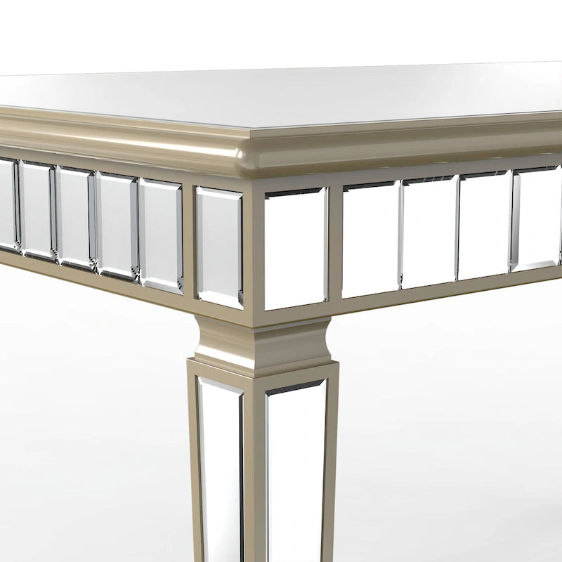 Mirrored Rectangular Dining Table with Gold Trim Silver Finish