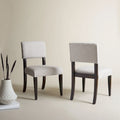 French Bistro Style Wood Dining Chair Linen Upholstered Dark Brown