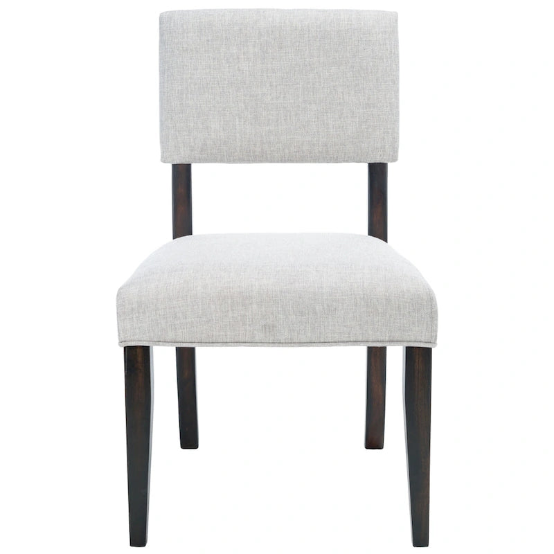 French Bistro Style Wood Dining Chair Linen Upholstered Dark Brown
