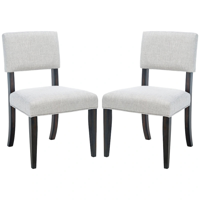 French Bistro Style Wood Dining Chair Linen Upholstered Dark Brown