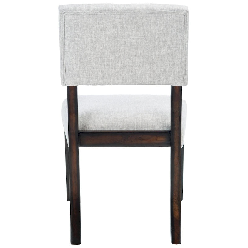 French Bistro Style Wood Dining Chair Linen Upholstered Dark Brown