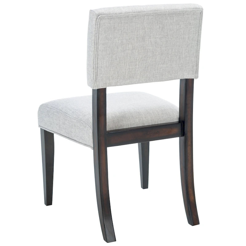French Bistro Style Wood Dining Chair Linen Upholstered Dark Brown