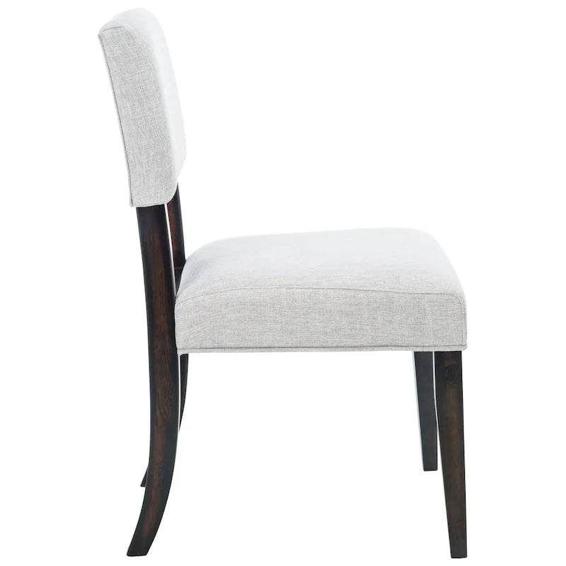 French Bistro Style Wood Dining Chair Linen Upholstered Dark Brown