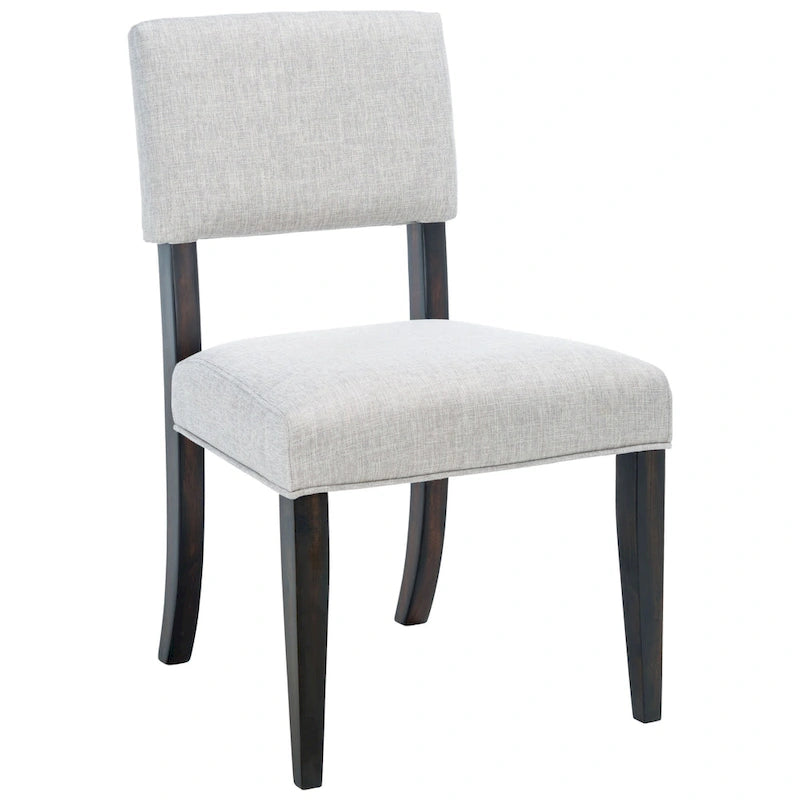 French Bistro Style Wood Dining Chair Linen Upholstered Dark Brown