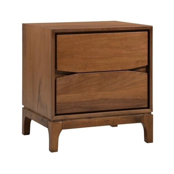 Mid-Century Modern 2-Drawer Nightstand Solid Wood Walnut Finish Felt-Lined