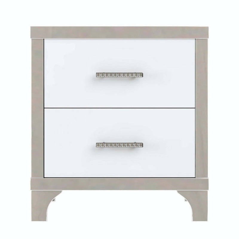 High Gloss 2-Drawer Nightstand with Metal Handles Mirrored Sides Black White