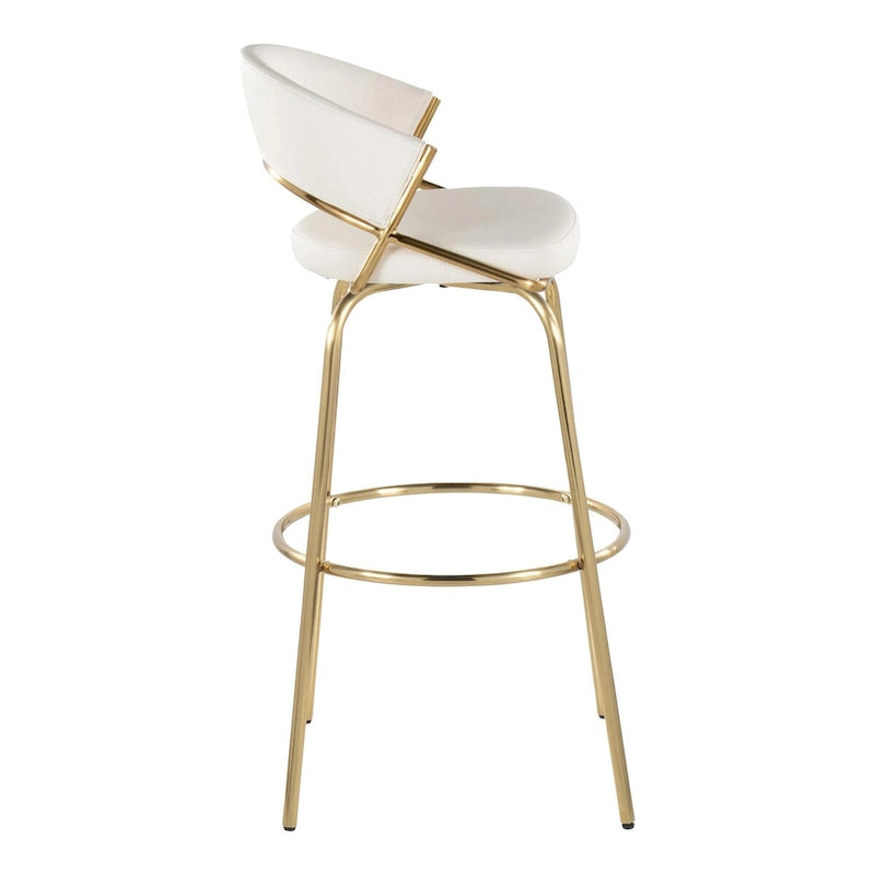 Set of 2 Faux Leather Swivel Bar Stools 30-Inch Fixed Height Gold Metal Black White