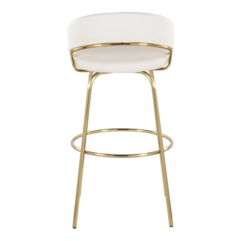 Set of 2 Faux Leather Swivel Bar Stools 30-Inch Fixed Height Gold Metal Black White