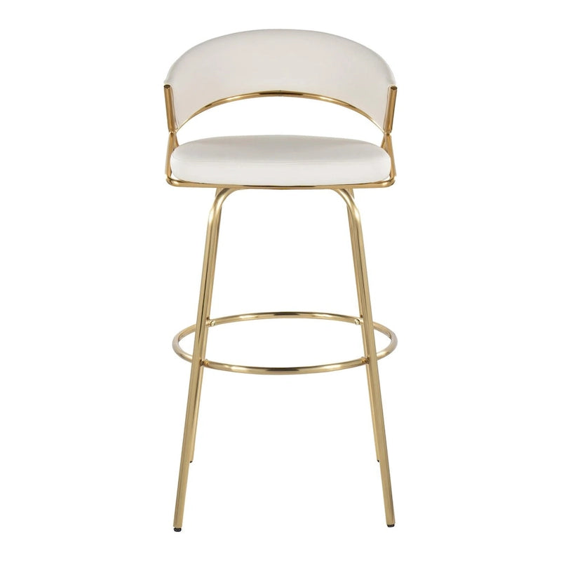 Set of 2 Faux Leather Swivel Bar Stools 30-Inch Fixed Height Gold Metal Black White