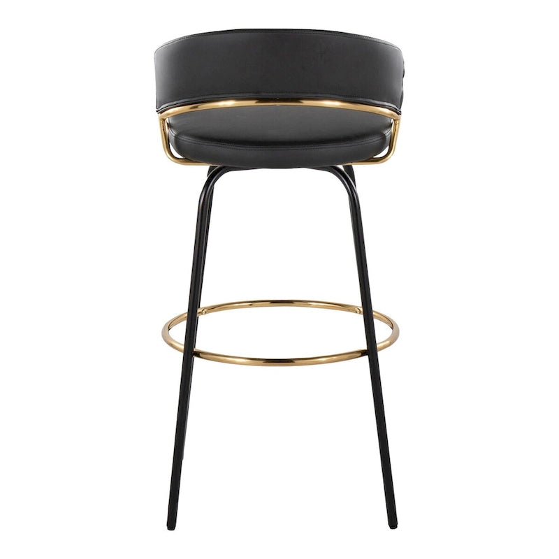 Set of 2 Faux Leather Swivel Bar Stools 30-Inch Fixed Height Gold Metal Black White