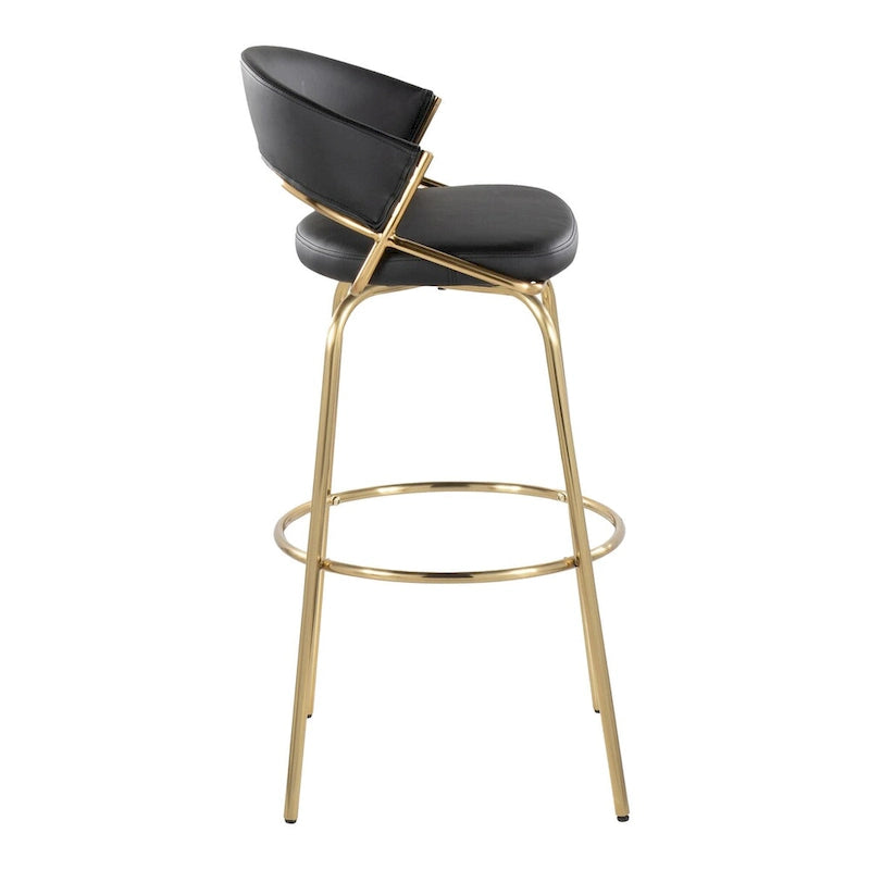 Set of 2 Faux Leather Swivel Bar Stools 30-Inch Fixed Height Gold Metal Black White