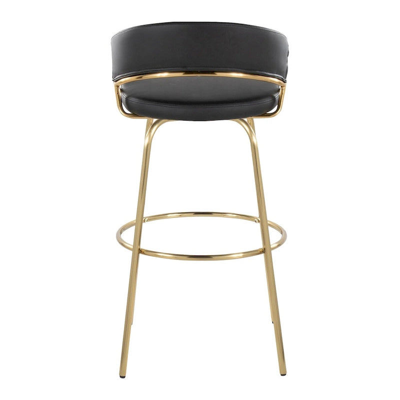 Set of 2 Faux Leather Swivel Bar Stools 30-Inch Fixed Height Gold Metal Black White