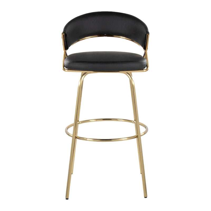 Set of 2 Faux Leather Swivel Bar Stools 30-Inch Fixed Height Gold Metal Black White