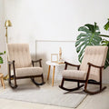 Set of 2 High Back Upholstered Rocking Chairs Rubber Wood Beige Blue Grey Black