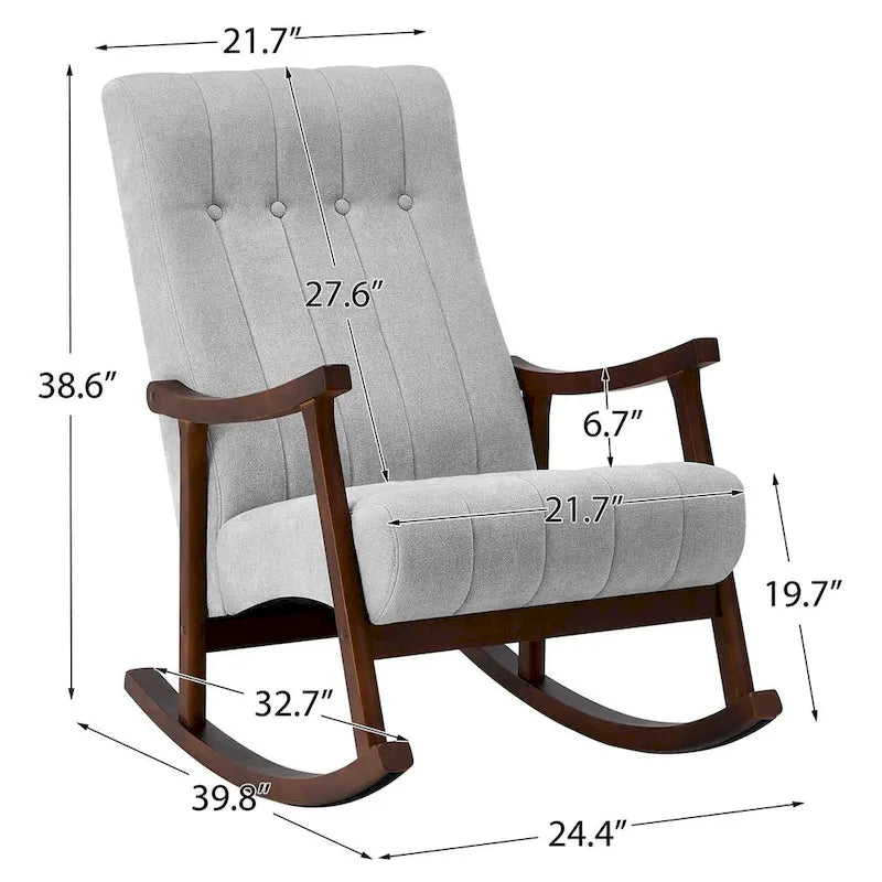 Set of 2 High Back Upholstered Rocking Chairs Rubber Wood Beige Blue Grey Black