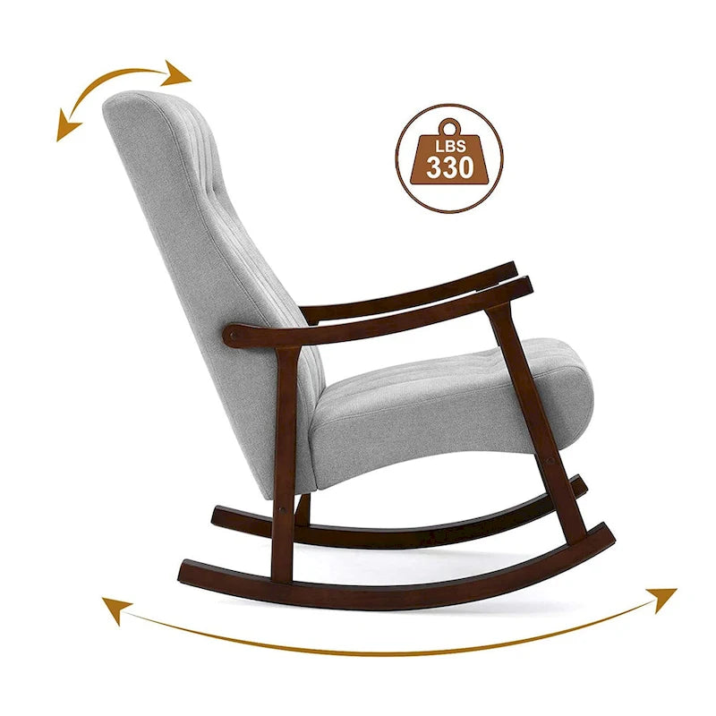 Set of 2 High Back Upholstered Rocking Chairs Rubber Wood Beige Blue Grey Black