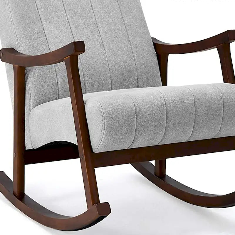 Set of 2 High Back Upholstered Rocking Chairs Rubber Wood Beige Blue Grey Black