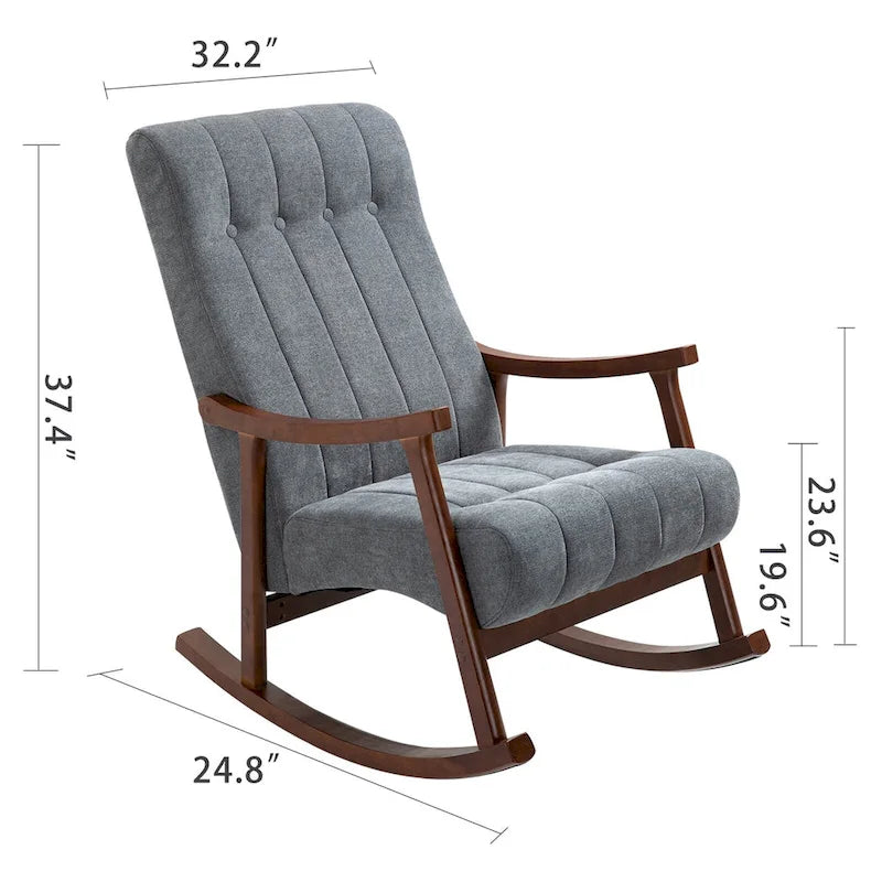 Set of 2 High Back Upholstered Rocking Chairs Rubber Wood Beige Blue Grey Black