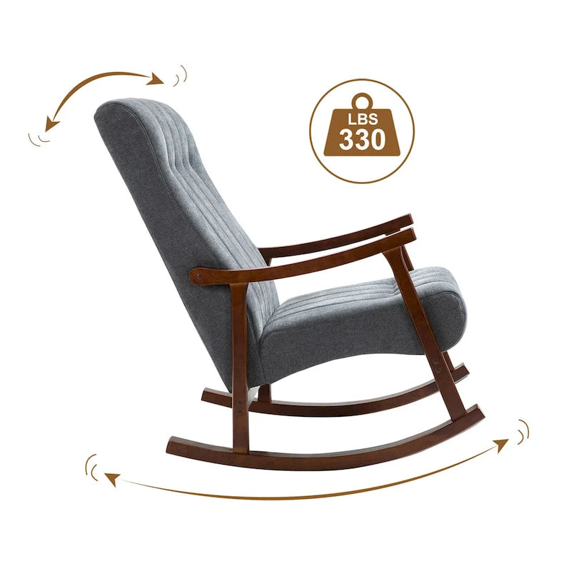 Set of 2 High Back Upholstered Rocking Chairs Rubber Wood Beige Blue Grey Black