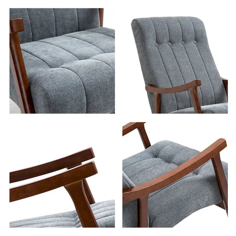 Set of 2 High Back Upholstered Rocking Chairs Rubber Wood Beige Blue Grey Black