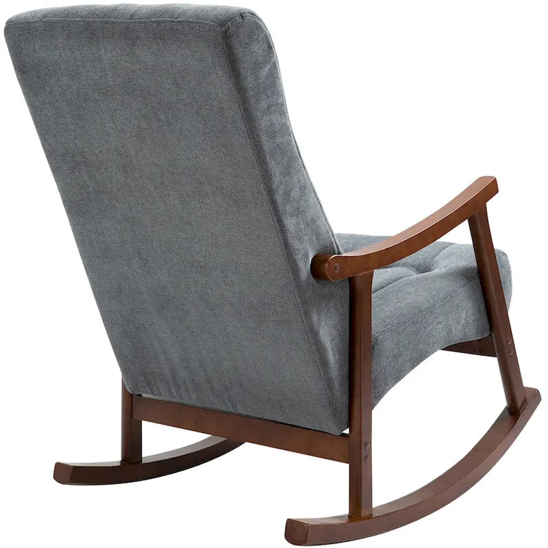 Set of 2 High Back Upholstered Rocking Chairs Rubber Wood Beige Blue Grey Black