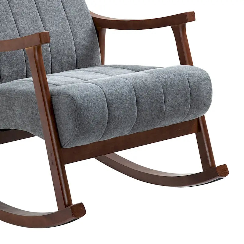 Set of 2 High Back Upholstered Rocking Chairs Rubber Wood Beige Blue Grey Black