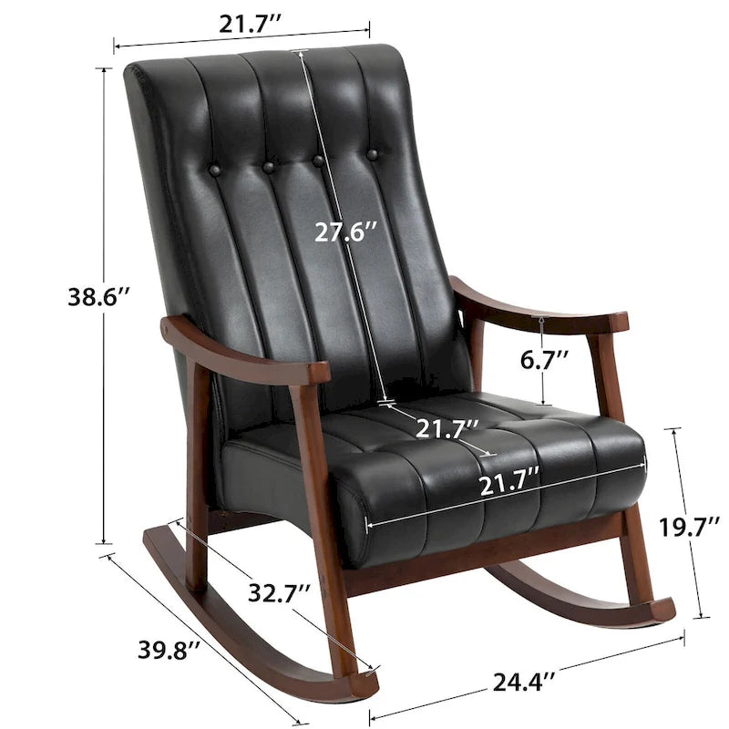 Set of 2 High Back Upholstered Rocking Chairs Rubber Wood Beige Blue Grey Black