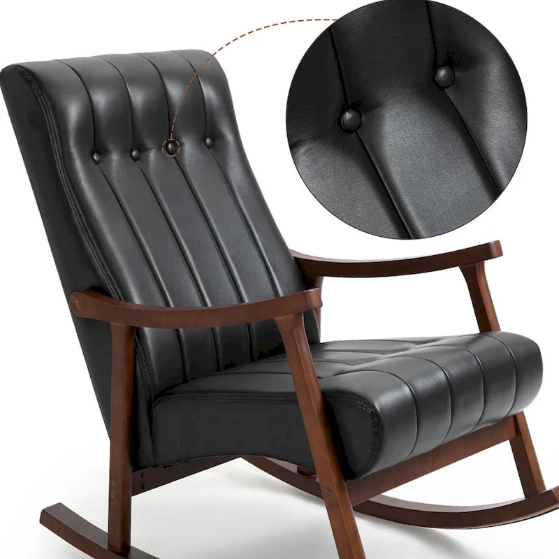 Set of 2 High Back Upholstered Rocking Chairs Rubber Wood Beige Blue Grey Black