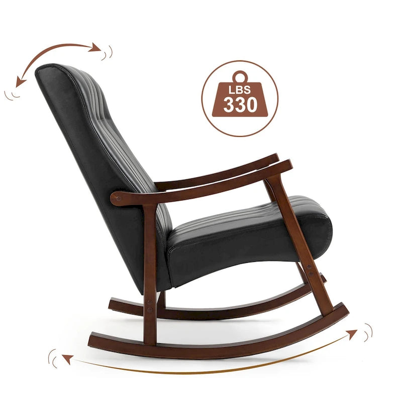 Set of 2 High Back Upholstered Rocking Chairs Rubber Wood Beige Blue Grey Black