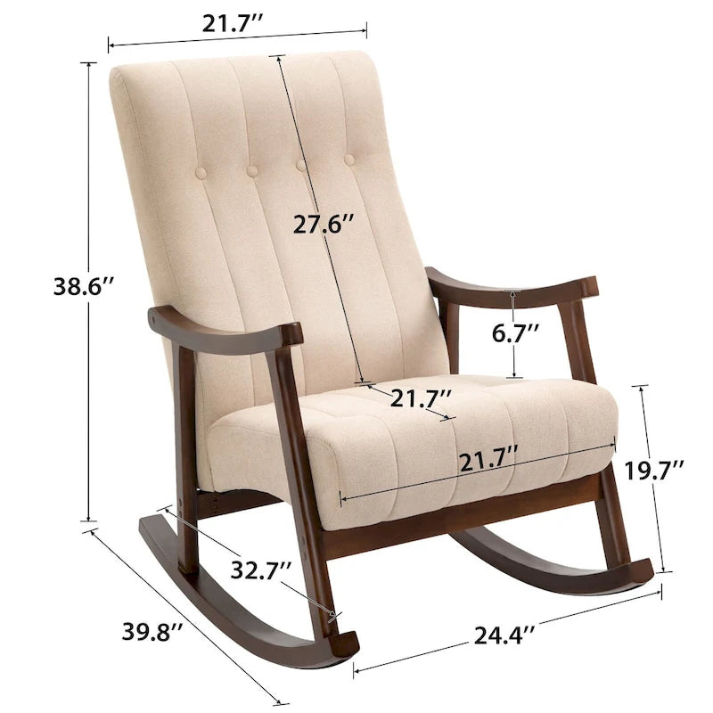 Set of 2 High Back Upholstered Rocking Chairs Rubber Wood Beige Blue Grey Black