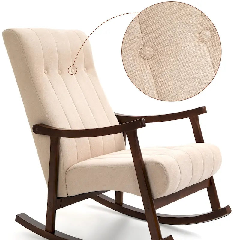 Set of 2 High Back Upholstered Rocking Chairs Rubber Wood Beige Blue Grey Black