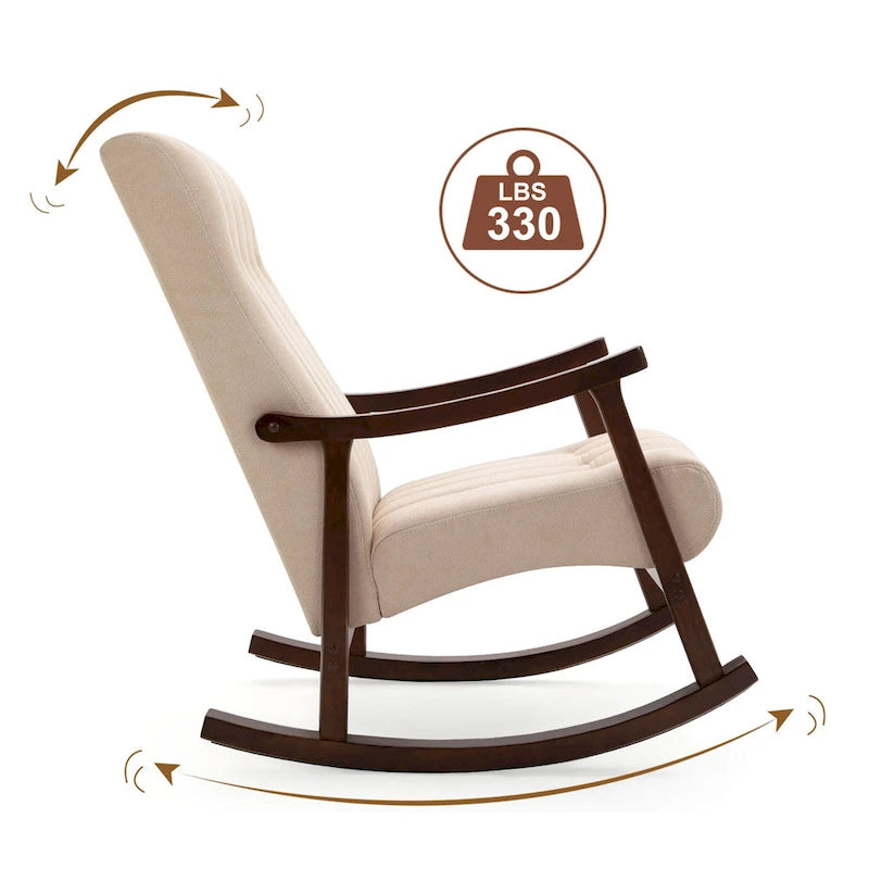 Set of 2 High Back Upholstered Rocking Chairs Rubber Wood Beige Blue Grey Black