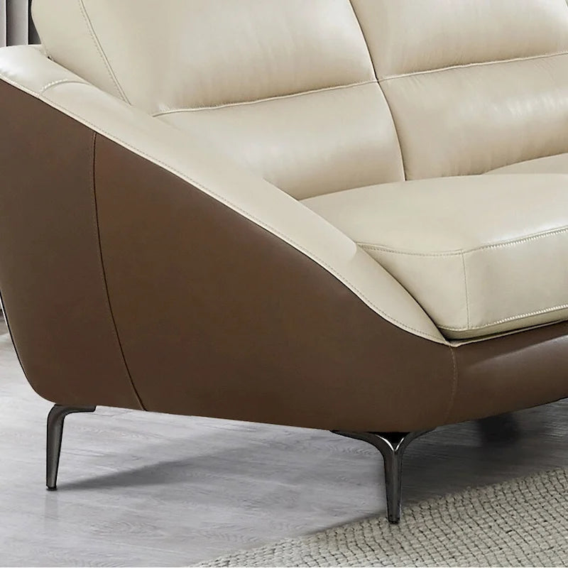 Top-Grain Leather Loveseat Pocketed Coil Springs Two-Tone Vanilla White Truffle Brown