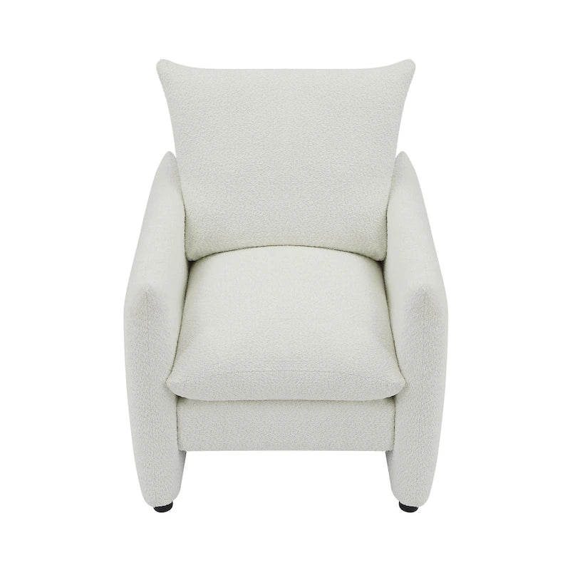 33 Inch Low Profile Boucle Accent Armchair Deep Seat Off-White Green Brown