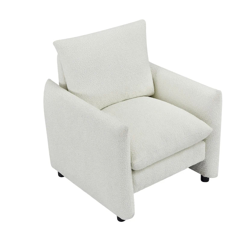 33 Inch Low Profile Boucle Accent Armchair Deep Seat Off-White Green Brown