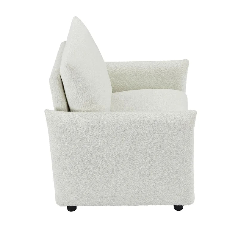 33 Inch Low Profile Boucle Accent Armchair Deep Seat Off-White Green Brown