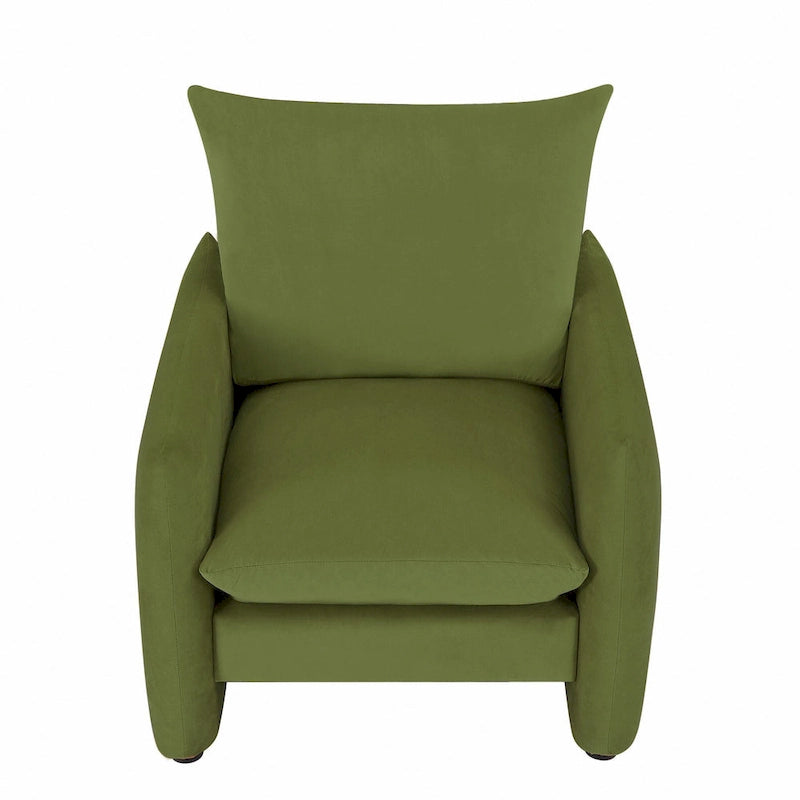 33 Inch Low Profile Boucle Accent Armchair Deep Seat Off-White Green Brown