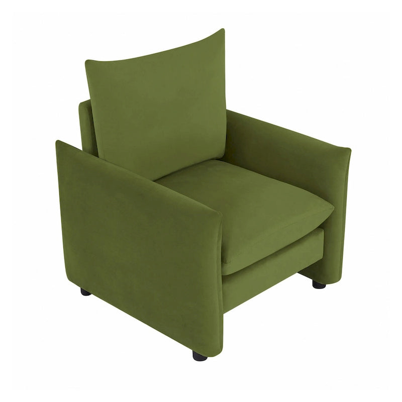 33 Inch Low Profile Boucle Accent Armchair Deep Seat Off-White Green Brown