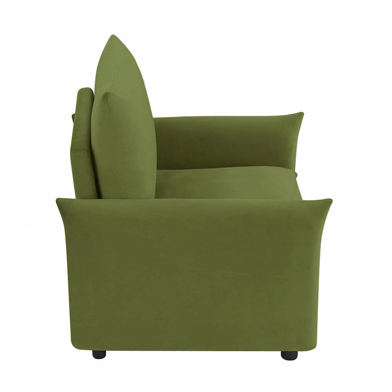 33 Inch Low Profile Boucle Accent Armchair Deep Seat Off-White Green Brown