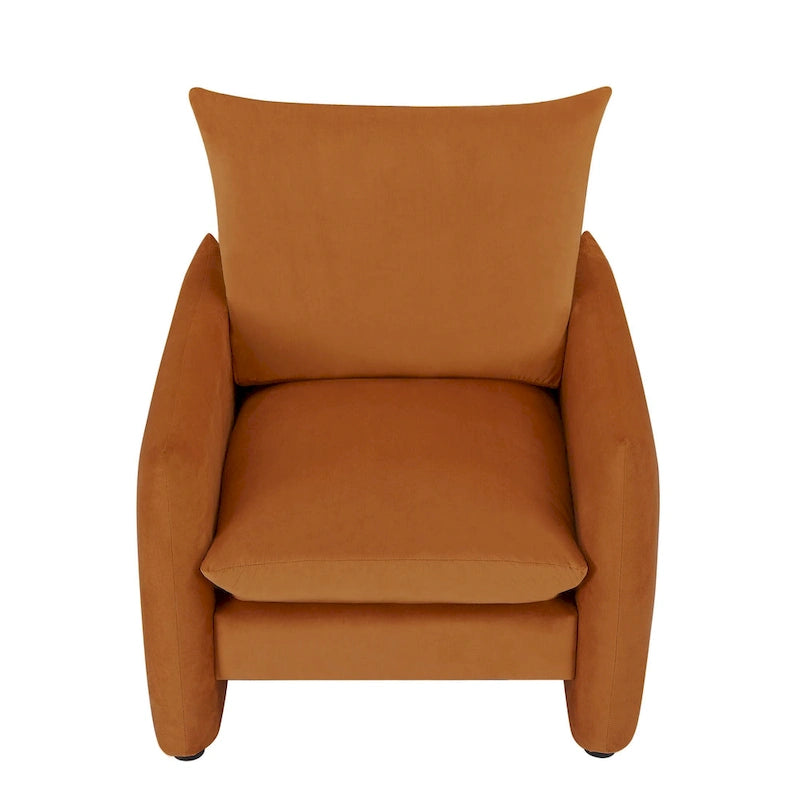 33 Inch Low Profile Boucle Accent Armchair Deep Seat Off-White Green Brown
