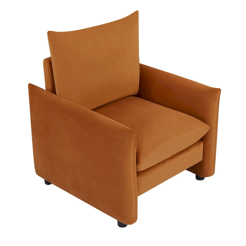 33 Inch Low Profile Boucle Accent Armchair Deep Seat Off-White Green Brown