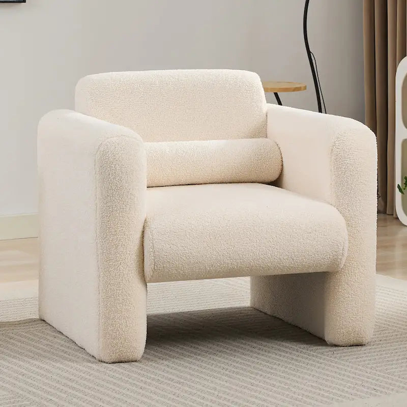 Teddy Boucle Accent Armchair 8-Inch Memory Foam Seat Burnt Orange Green Cream