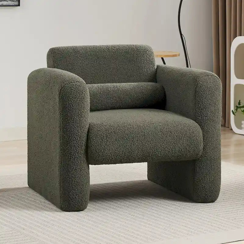 Teddy Boucle Accent Armchair 8-Inch Memory Foam Seat Burnt Orange Green Cream