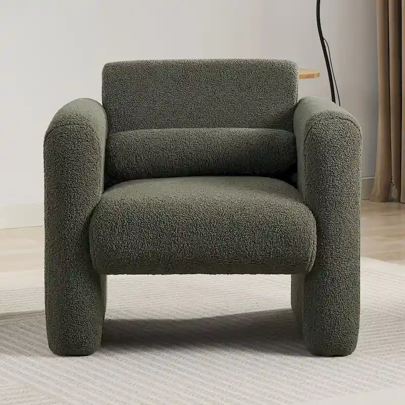 Teddy Boucle Accent Armchair 8-Inch Memory Foam Seat Burnt Orange Green Cream