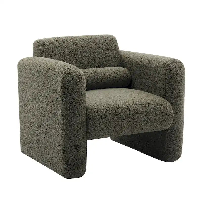 Teddy Boucle Accent Armchair 8-Inch Memory Foam Seat Burnt Orange Green Cream