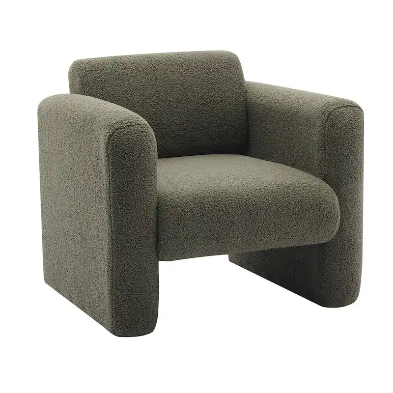 Teddy Boucle Accent Armchair 8-Inch Memory Foam Seat Burnt Orange Green Cream