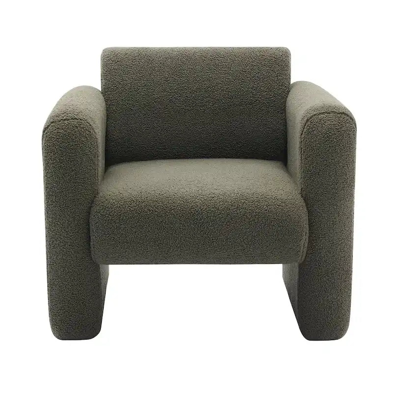 Teddy Boucle Accent Armchair 8-Inch Memory Foam Seat Burnt Orange Green Cream